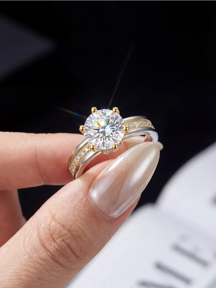 925 Sterling Silver Sparkling 2CT Certified Pure Moissanite Diamond Wedding Rings For Women Engagement Fine Jewelry