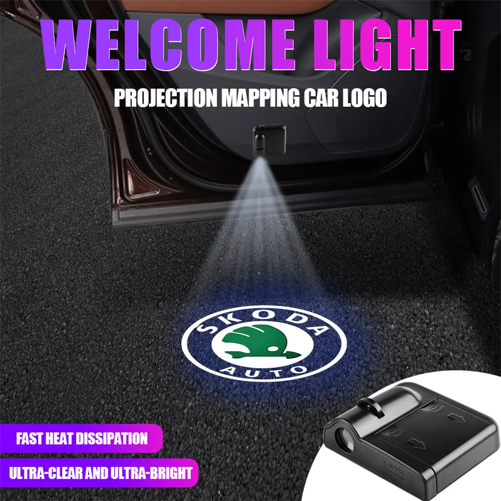 1pcs Car Door Badge Welcome Light Laser Lamp Wireless Projector Lights For Skoda Octavia Kamiq Kodiaq Superb Rapid Karoq Fabia