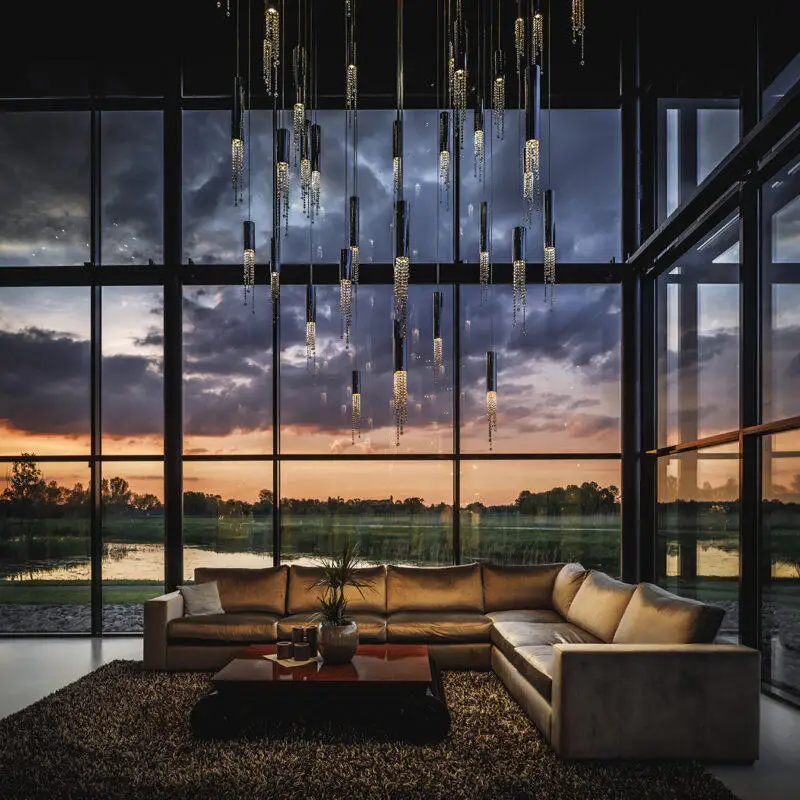 ゴールド/シルバークリスタルLED天井ペンダントライト高級大型階段吊り下げ照明器具廊下やロビーに最適