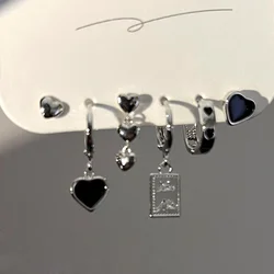 6Pcs/set Y2K Heart Stud Earrings for Women Fashion Punk Heart Earring Sets Cool Girl 2024 New Trendy Jewelry Gifts