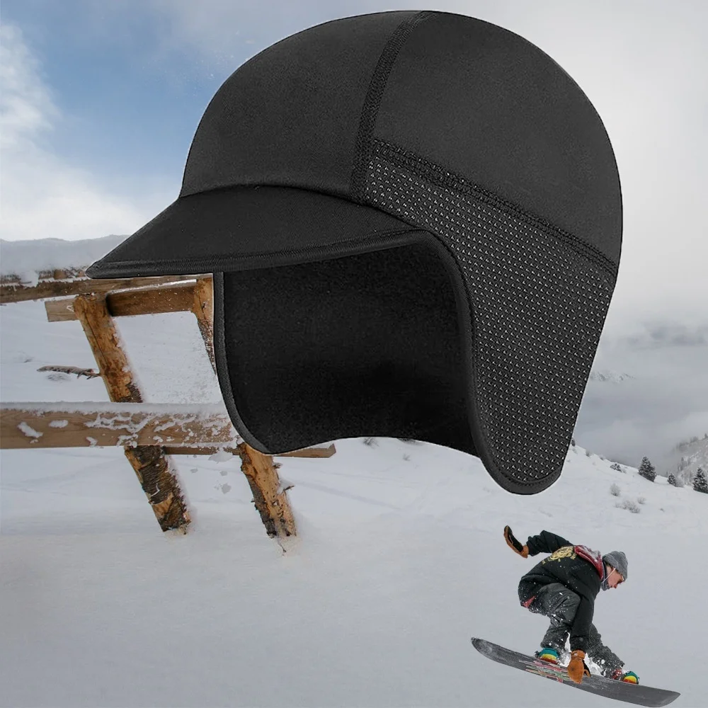 

Winter Men Ski Cap with Earmuffs Windproof Warm Unisex Cold Weather Baseball Cap Women Outdoor Sports Cycling Helmet liner hat
