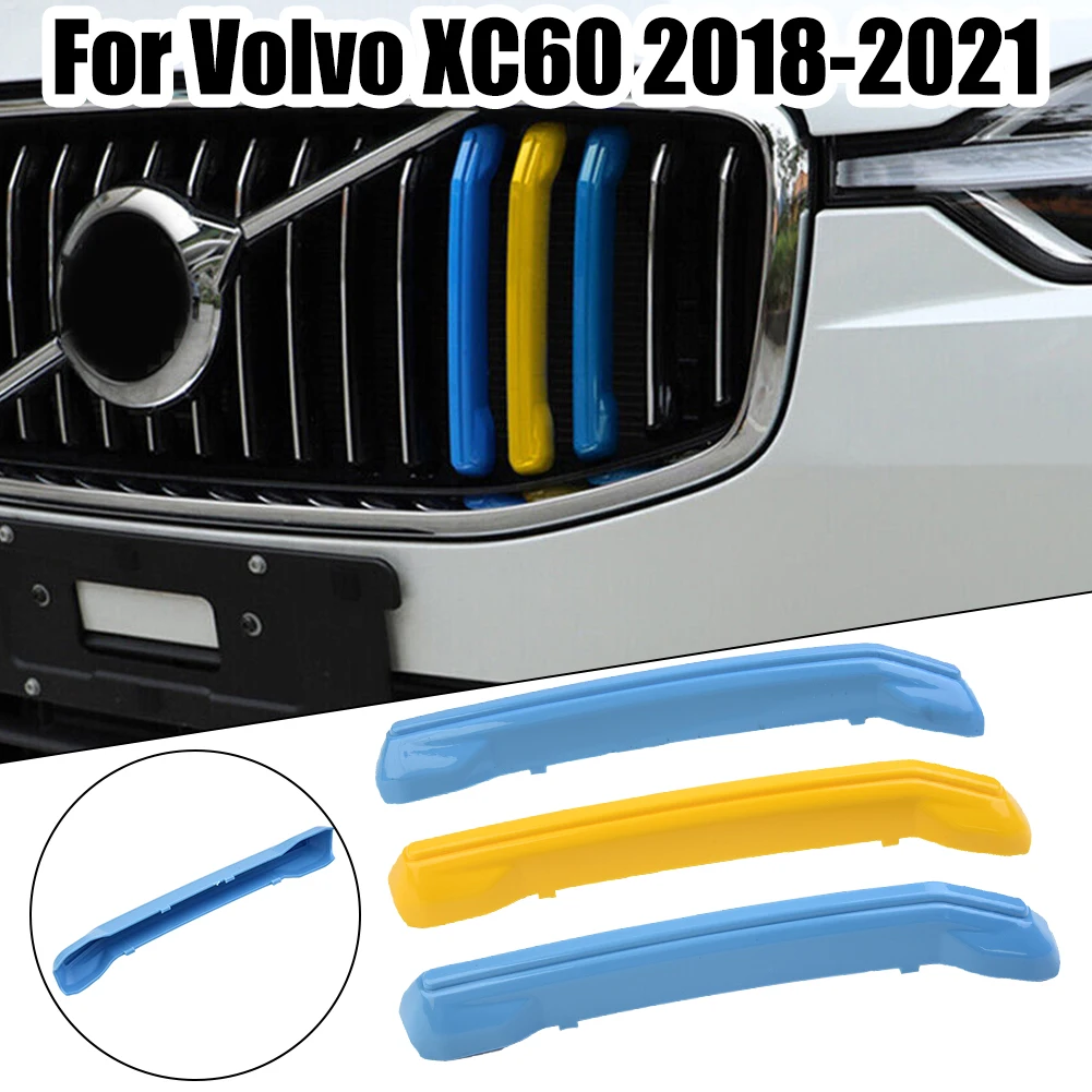 

3pcs Car Grill Cover Clip Trim Front Center Mesh Grille Cover Decorative Parts Fit For Volvo 2018 2019 2020 2021 XC60