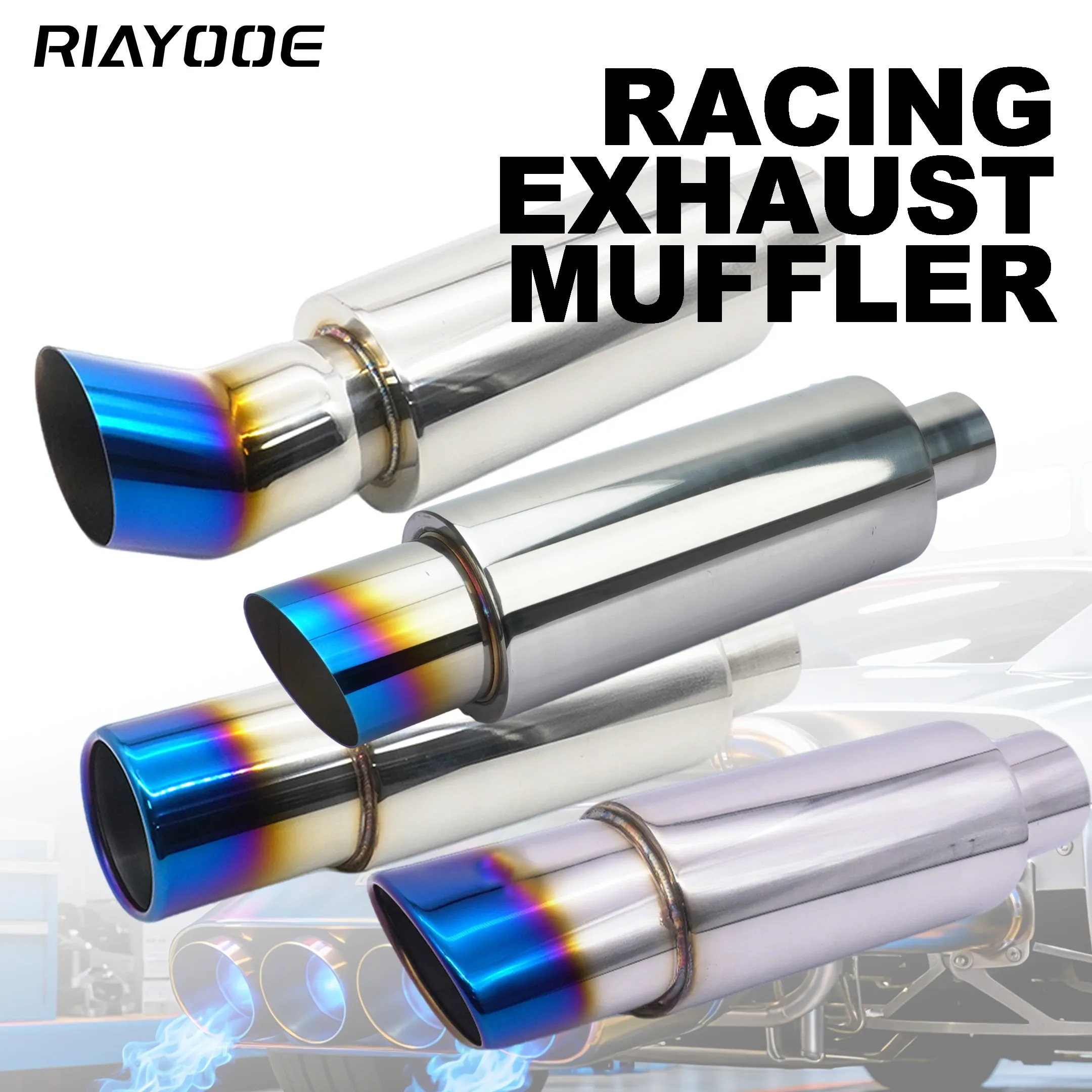 2'' to 3''4'' Car Exhaust Muffler Pipe Universal Turbo Sound Boost Exhaust System Stainless Steel Exhaust Pipe Muffler Tail