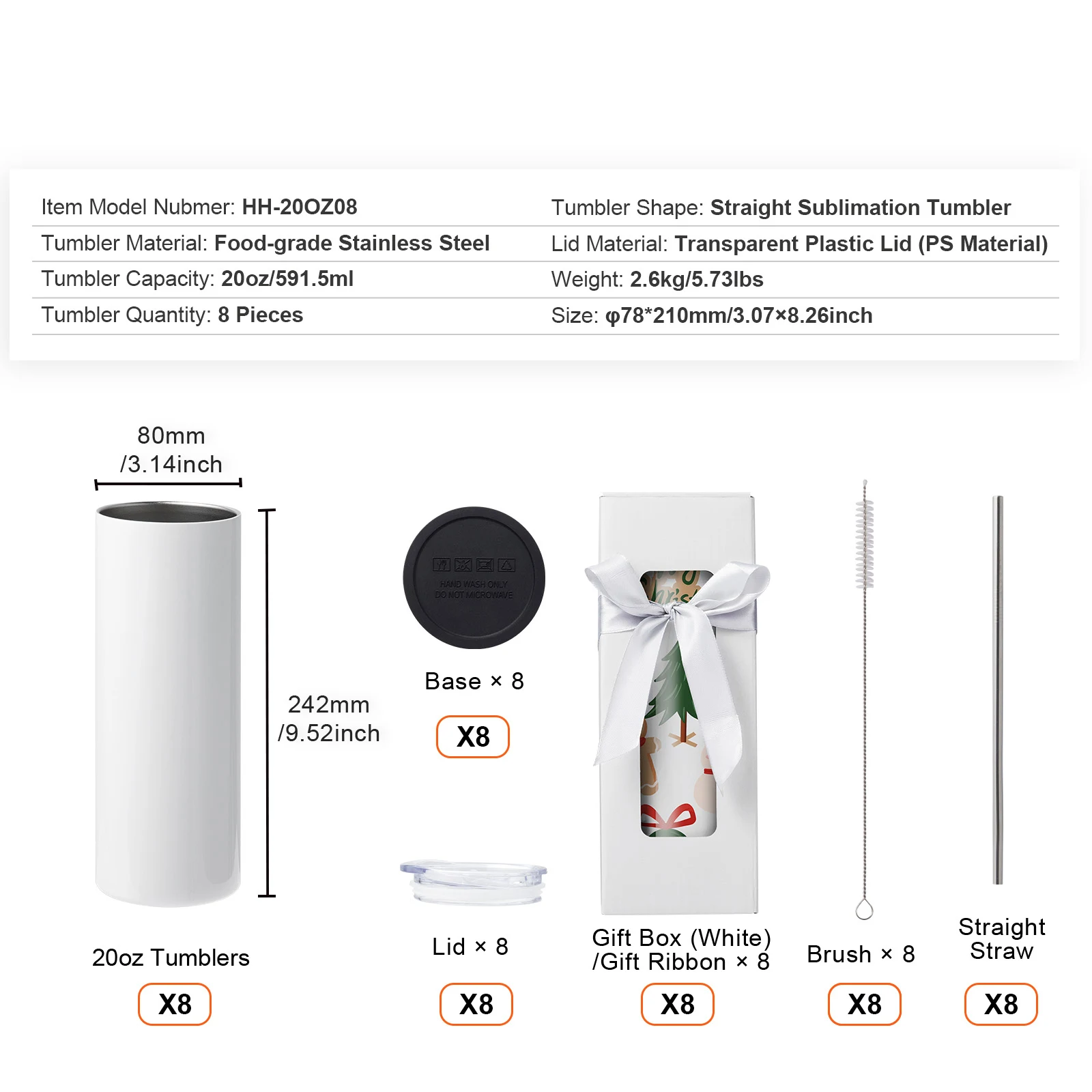 SucceBuy 8/12/14/16/24/50PC Rechte Sublimatie tuimelaars Lege Tumbler Bulk Rvs Dubbele Tumbler Cups Warmteoverdracht