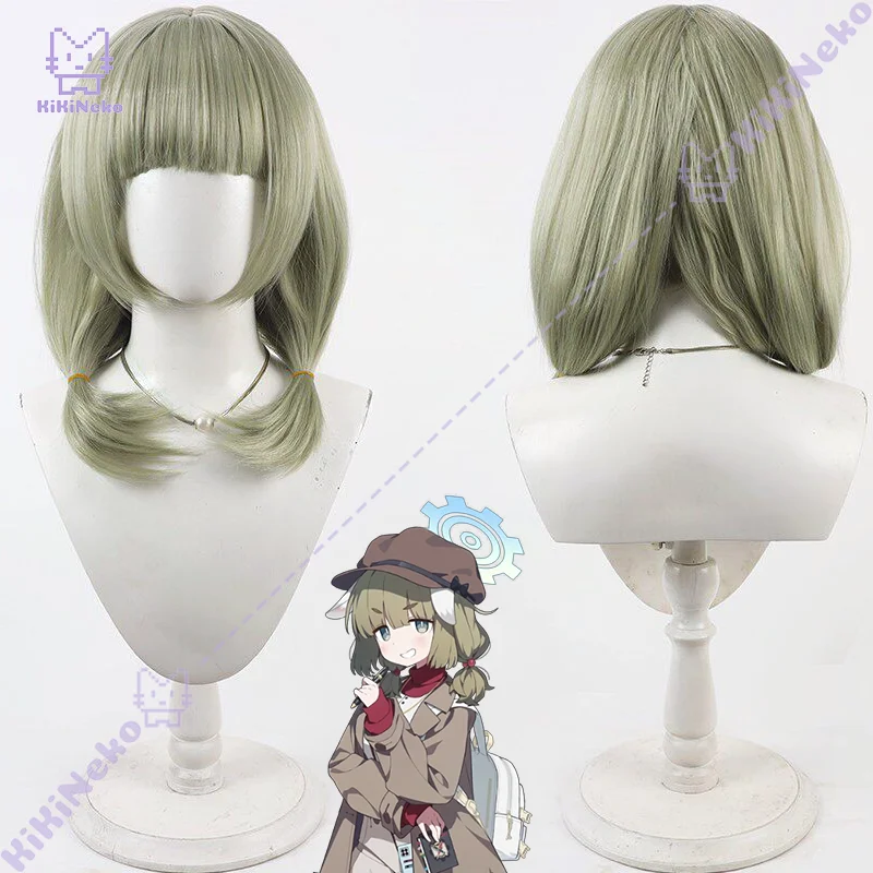 ゲームブルーアーカイブ 阿ラマキ夜雲 コスプレウィッグ ライトターコイズグリーン ミディアムレングス コスプレウィッグ コミコンパーティー用 大人女性男性