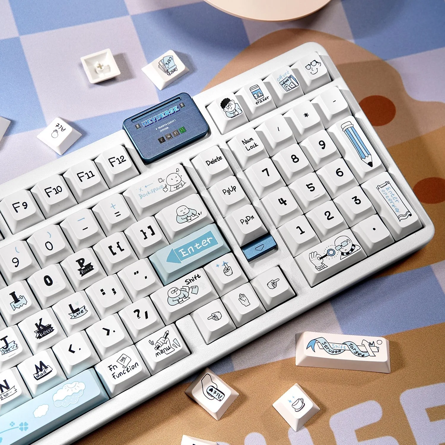 136 Keys Sea Salt Graffiti Keycaps PBT Double Shot Side Print Shine Through Backlit Keycap ISO Key for MX Mechanical Keyboard