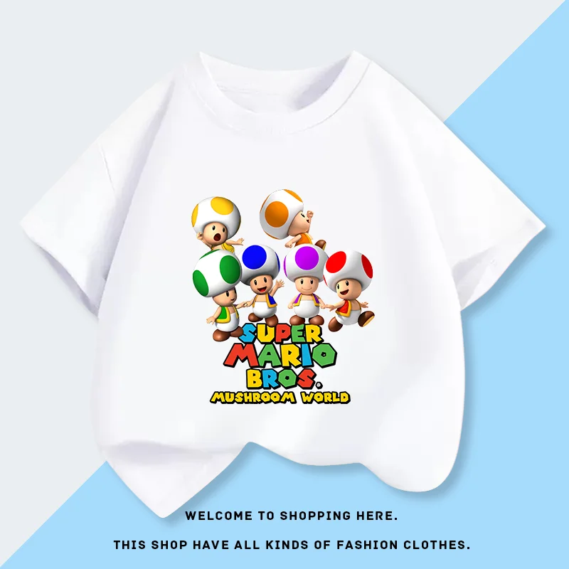 Camiseta de manga corta Super Mary Chinobio Toad con diseño de hongos azules, amarillos y verdes
