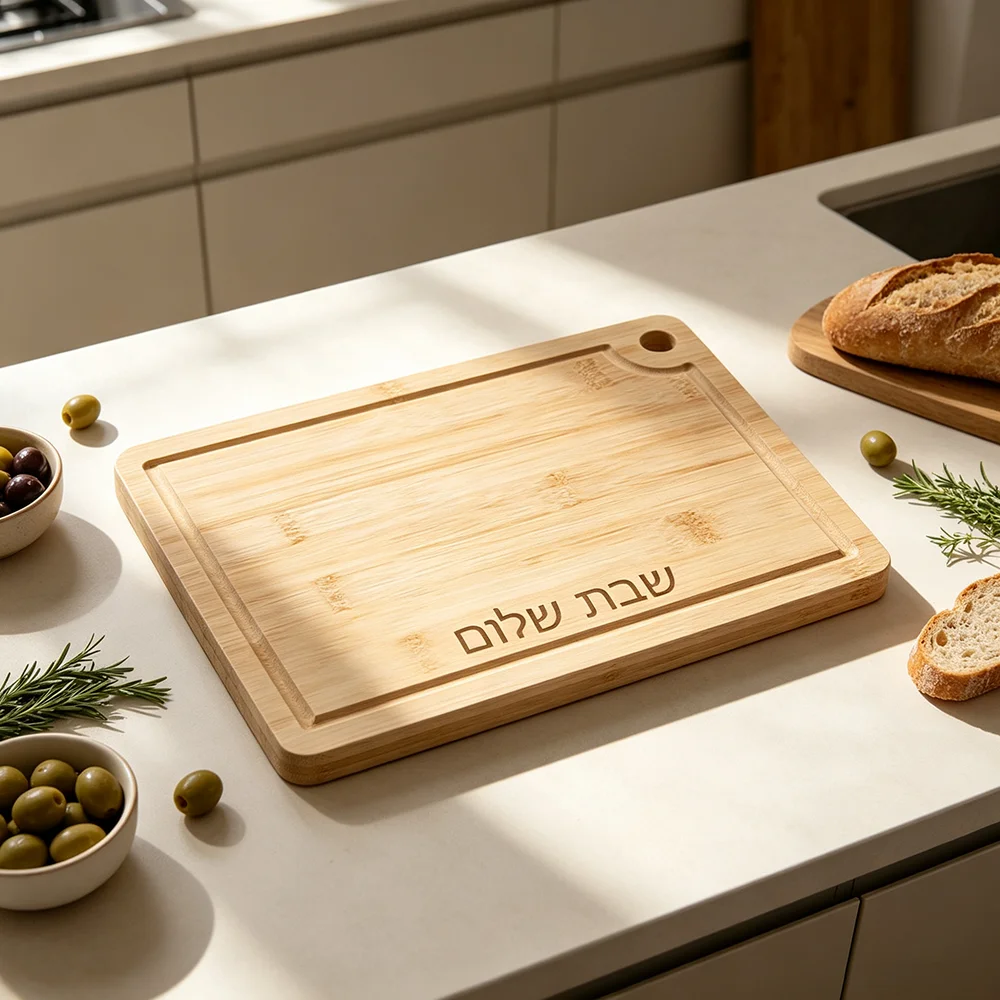Shabbat Shalom Challah Board Bamboo Hebrew Engraved Jewish Gift for Family Friends Housewarming Hostess Gift Hanukkah Passover