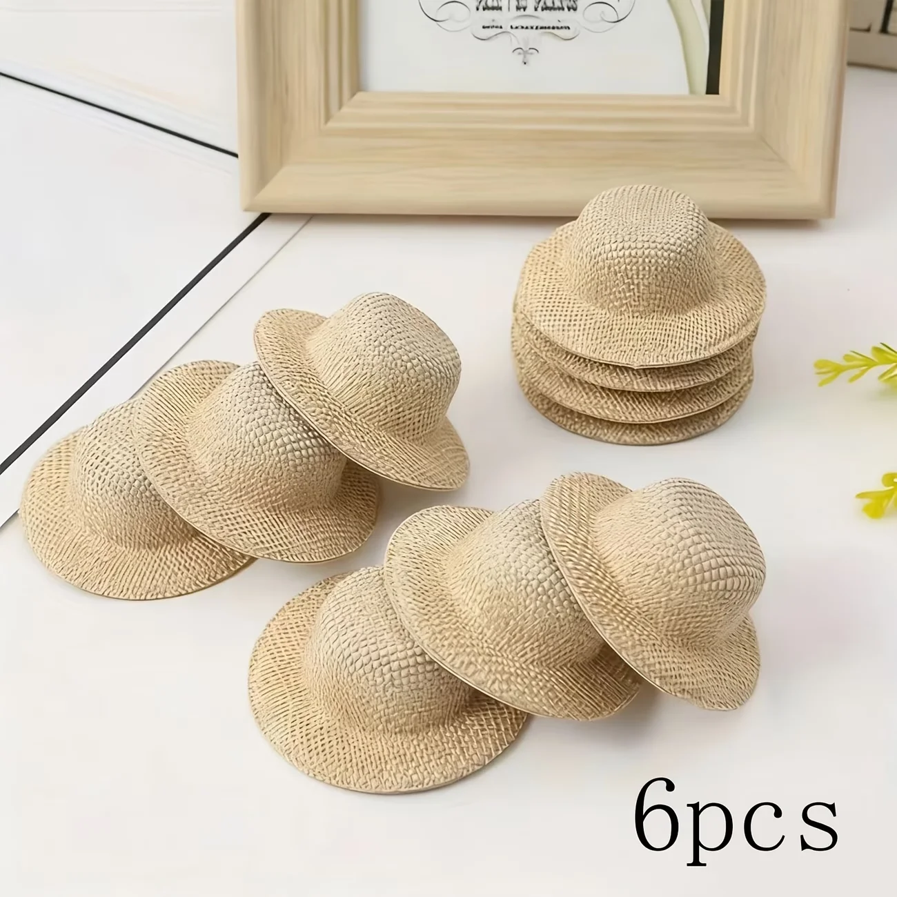 6 beige Stoffhüte, handgefertigte DIY-Dekorationen, Hüte mit Grasmuster-Imitation, geeignet für Partydekoration – Detail 1