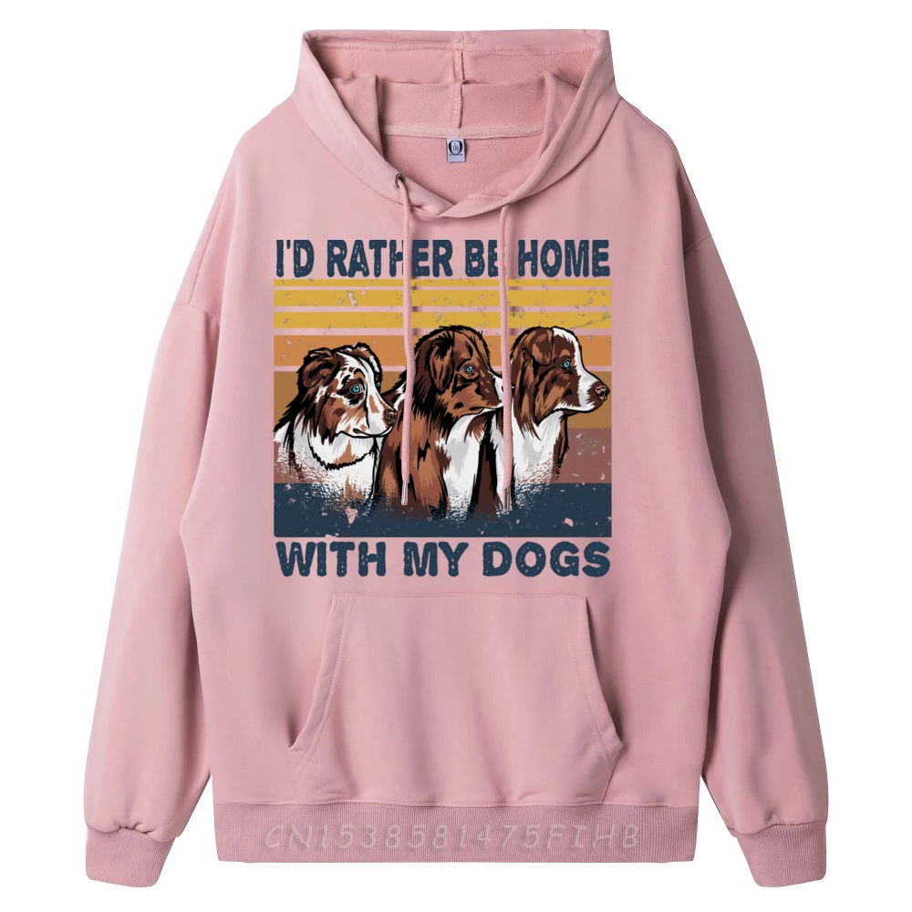 I'd Rather Be Home With My Dogs Retro Vintage Christmas Dogs Graphic Sweatshirts Men's Oversize Long Sleeve