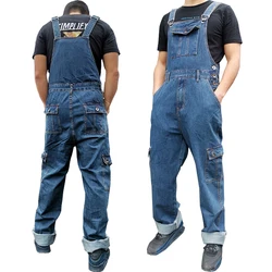 Men's Denim Overalls Men's Overalls Jumpsuit Large Size Strap Straight Blue Jeans With 7 Pockets More Sizes 30-48 50