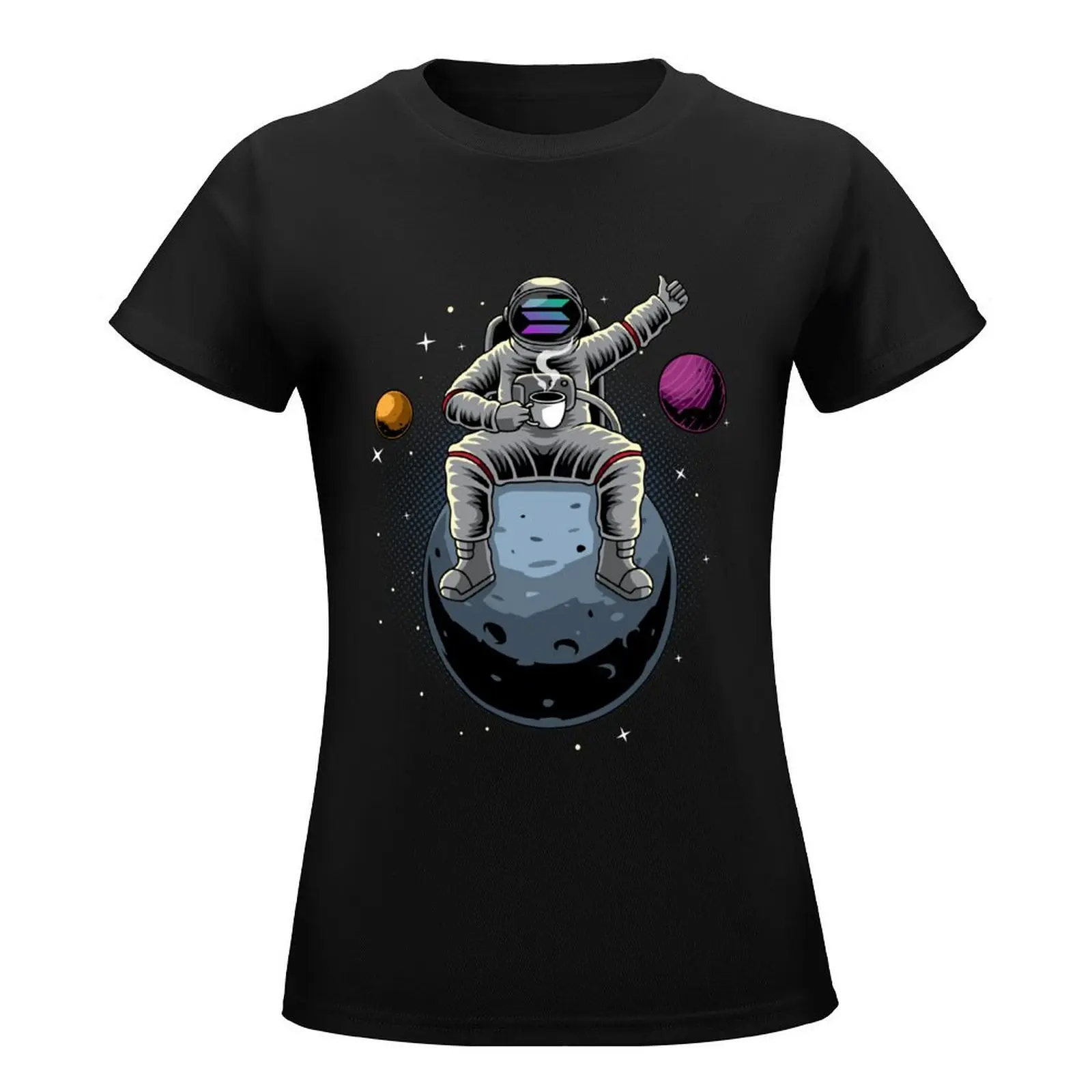 Astronaut Coffee Solana SOL Coin To The Moon Crypto Token Blockchain Cryptocurrency Wallet T-Shirt tops black t-shirts for Women