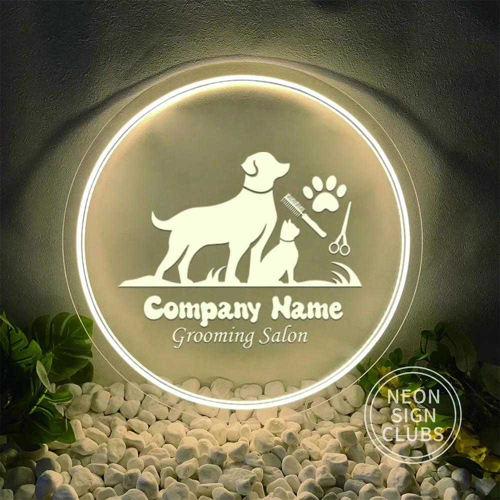 1PC Round Shape Dog and Cat Pet Shop Customized Name USB Power Neon Led Sign Acrylic Board for Wall Hanging Decor Signs Are Hung
