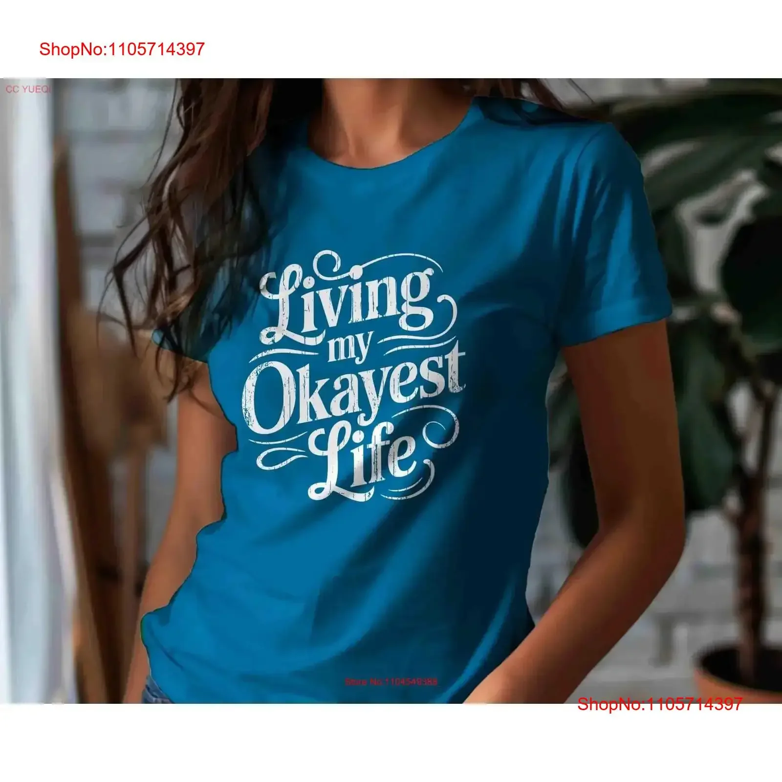 Men's Funny Living My Okayest Life T Shirt Sarcastic Idea Dark Humor Joke Personality For Her Women's vintage Washed Stretched