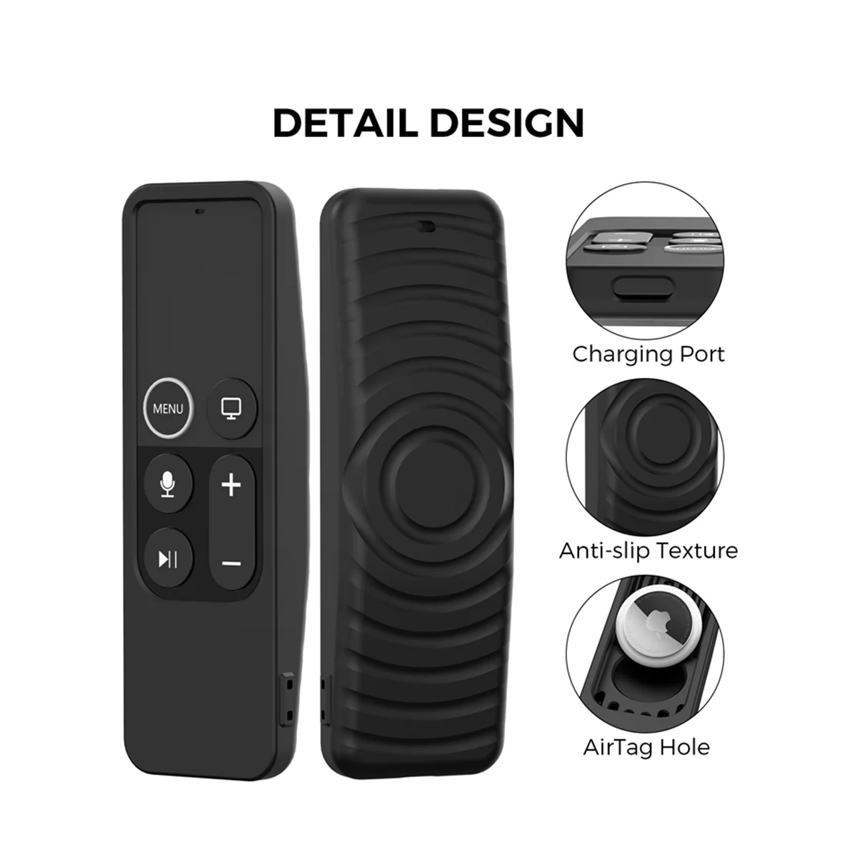 For 2017 Apple TV HD/4K Siri Remote TV Siri Remote 1St Gen Case with for AirTag Holder Anti Slip Silicone Cover, Black