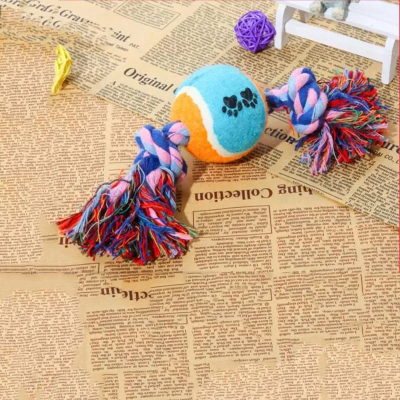 1Pcs Pet Dog Cat Chew Ball Toy Cotton Biting Rope Ball for Pet Dog Cat Doggy Double Braided Knot Chew Toys Teeth Cleaning Tool