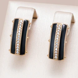 Kinel Black Enamel Square Dangle Earrings for Women 585 Rose Gold Color Natural Zircon Accessories High Quality Daily Jewelry