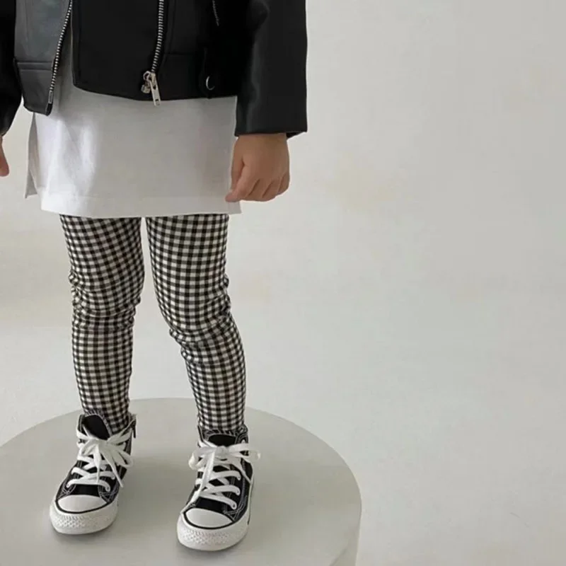 Spring Autumn Korean Style Baby Girls Leggings Stretchy Children Long Pants Polk Dots Leopard Checkered Fashion Kids Trousers