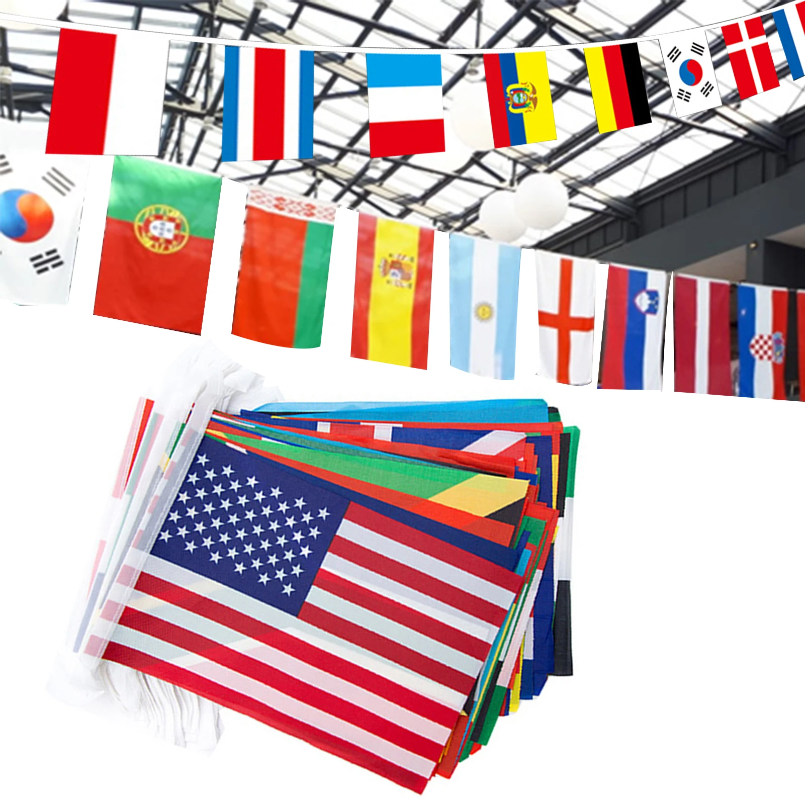 32 Flags String Flag Football Match Bunting Flags On A String 33ft/ 39ft String Flags Bunting Banner For Party Decorations Bar