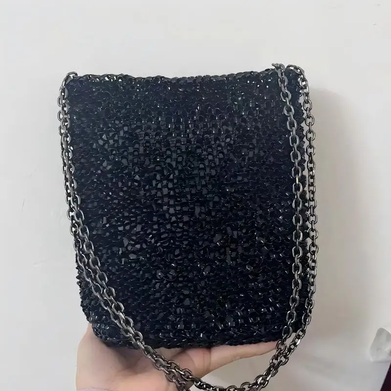 Silver Ladies Crossbody Shoulder Bag Handwoven PVC Thread Artisanal Fashion Women's Satchel