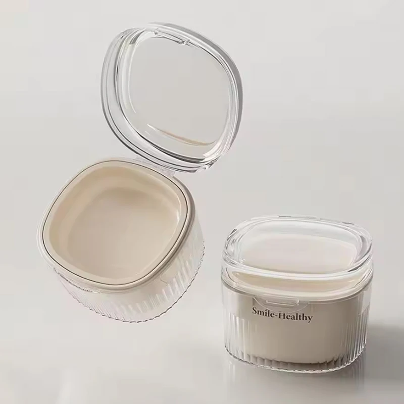 

Denture Bath Box Artificial Tooth Case Orthodontic Retainer Case With Hanging Net Container Cleaning False Teeth Storage Box