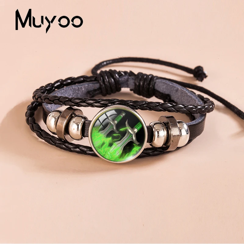 Pulsera de cuero de World of Warcraft para hombre, brazalete de fotos con cúpula de cristal, WOW Alliance Horde, botón a presión, novedad de 2023