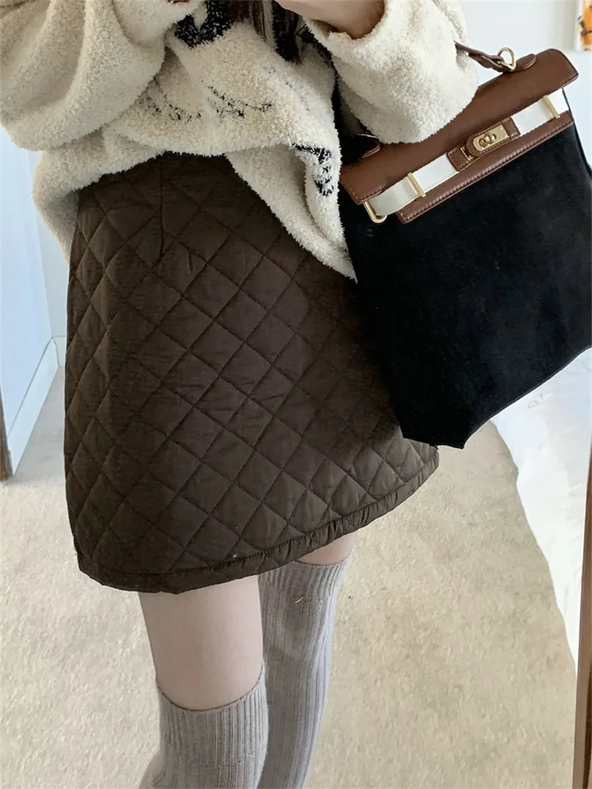

Alien Kitty Winter Mini Skirts Women All Match Chic Daily High Waist All Match Elegant 2023 OL Cotton Padded Slim Bodycon
