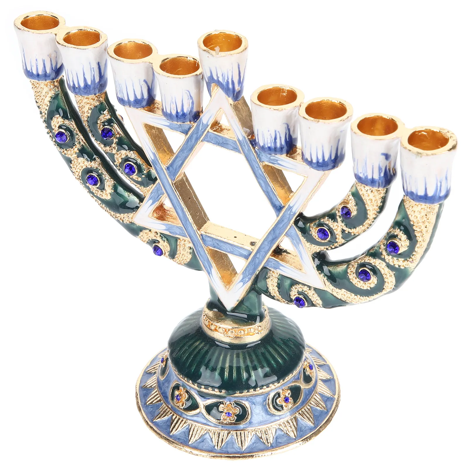 Hanukkah 9 Branch Candlestick Holder Jewish Retro Metal Stand Decorative Holder for Room Dining Cafe