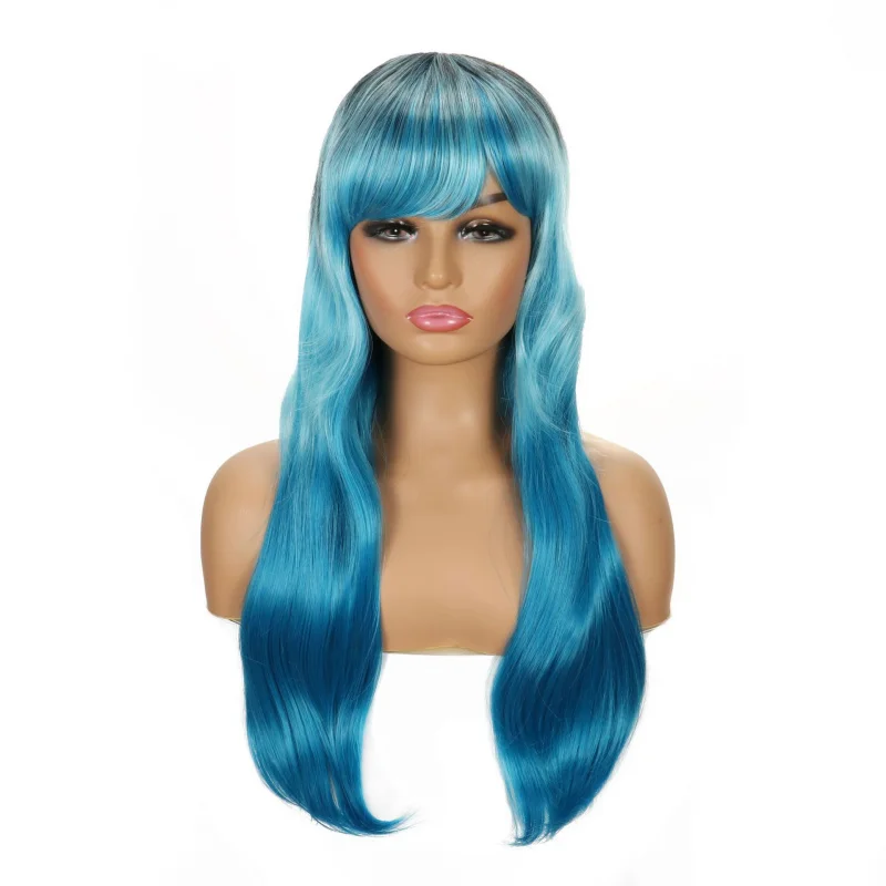 

Модный синтетический парик для женщин, синие длинные вьющиеся волосы с большими волнами, в наличии