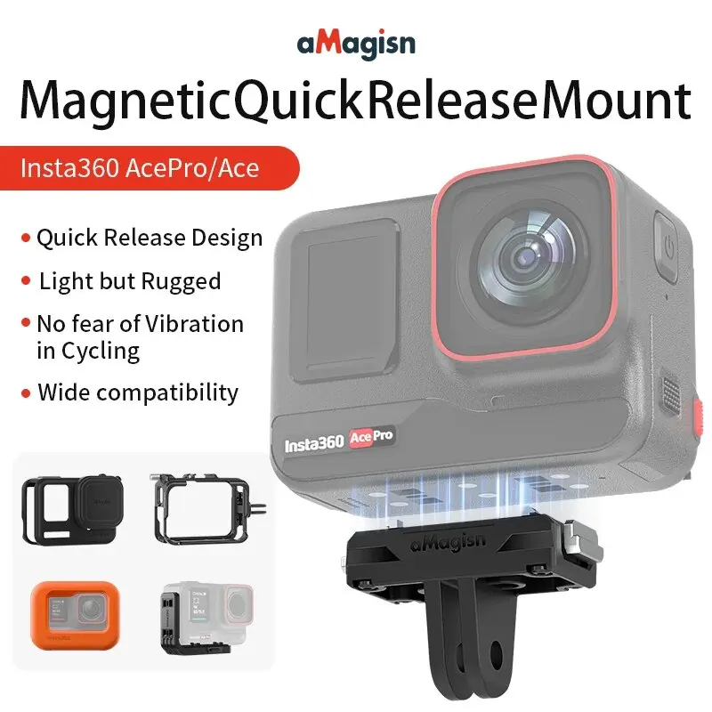 Suporte Adaptador Magnético para Insta360 Ace Pro, Action Camera, Quick Release, Extensão Suporte Acessórios