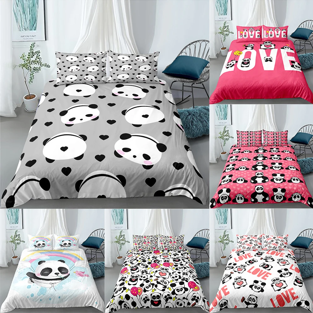 

Lovely Individuality Cartoon PANDA Bed Quilt Cover 150X210 Duvet Cover Pillowcase King Size Bedding Set Child Girl Boy Gift