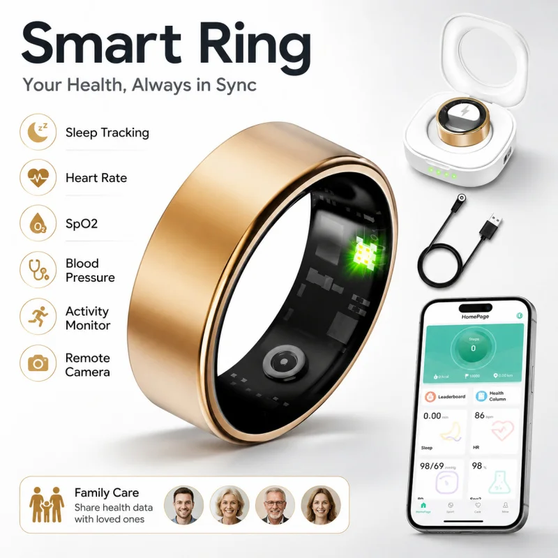 Smart Ring Fitness Tracker Sleep Data Activity Monitor Step Counter Remote Camera Wearable Ring for