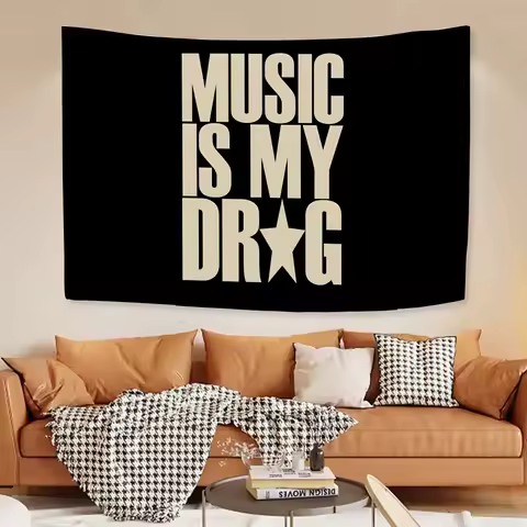 1pc Music is My Drug Funny Banner Tapestry House Bedroom Living Bar Garden Microfiber Decoration Background