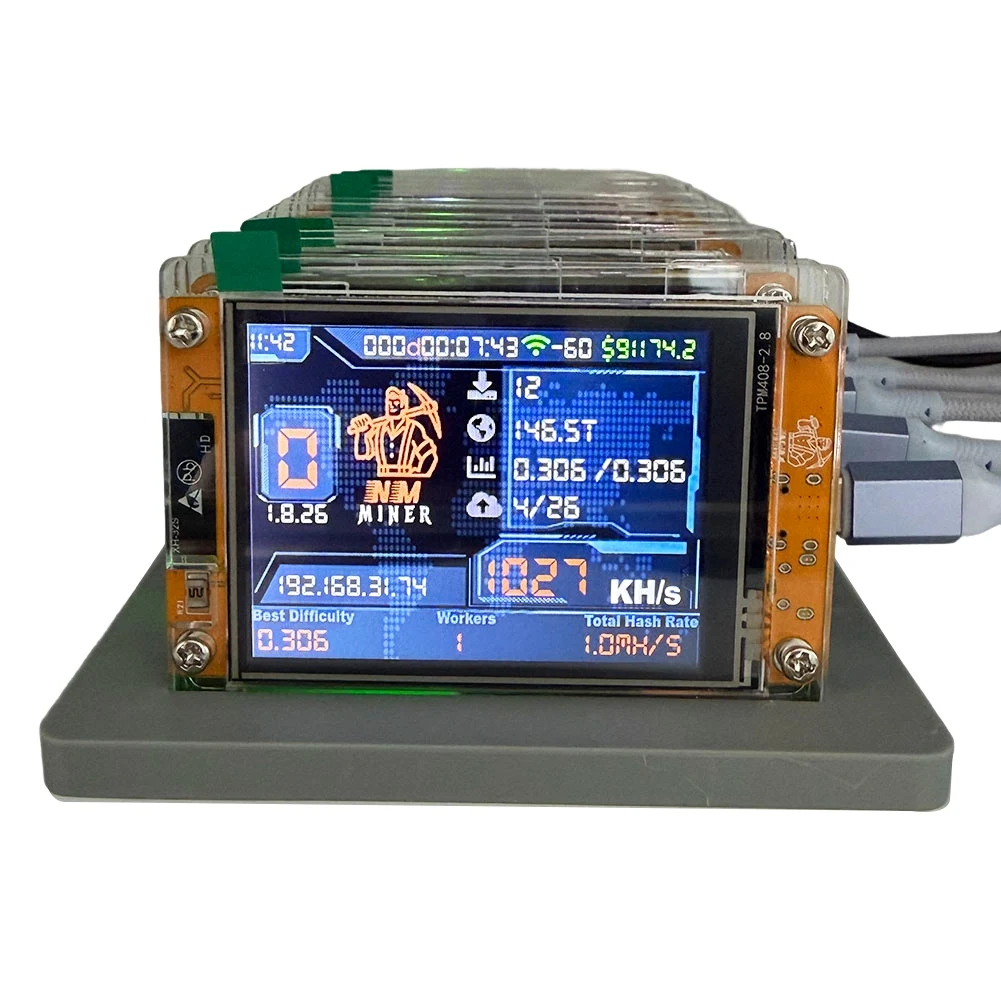 

Sensitive 7X 1030KH/S Nerdminernmminer+7 Slots Base Upgraded Harshrate 2.8 Inch Smart Display Bitcoin Crypto Solo Miner Home BTC