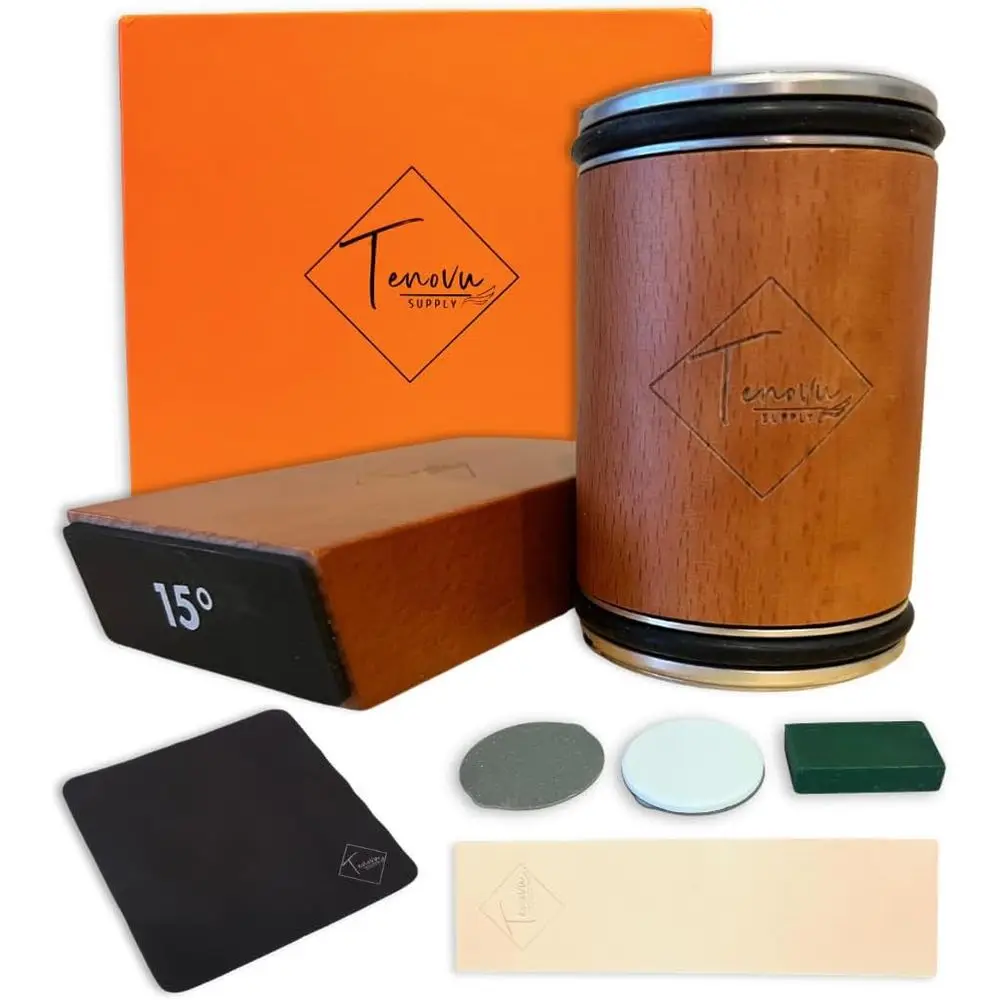 

Магнитная система с двумя углами заточки (15 и 20 градусов) со сменными алмазными дисками, кожаной прокладкой, восковой смесью и салфеткой из микрофибры - K