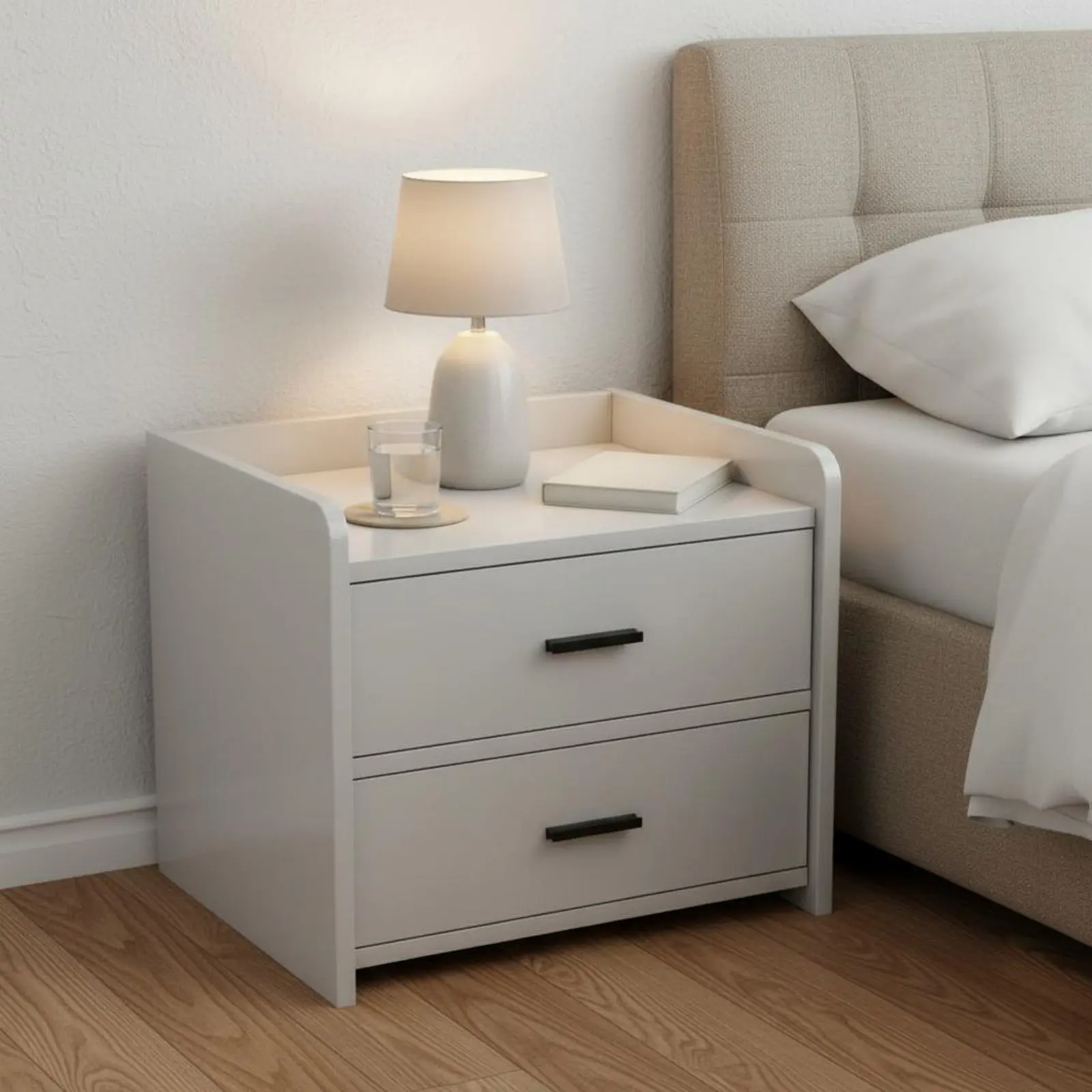 

Modern Nightstand Space Saving Bedside Drawer Cabinet Small Nightstand Rounded Corners Bedroom Furniture
