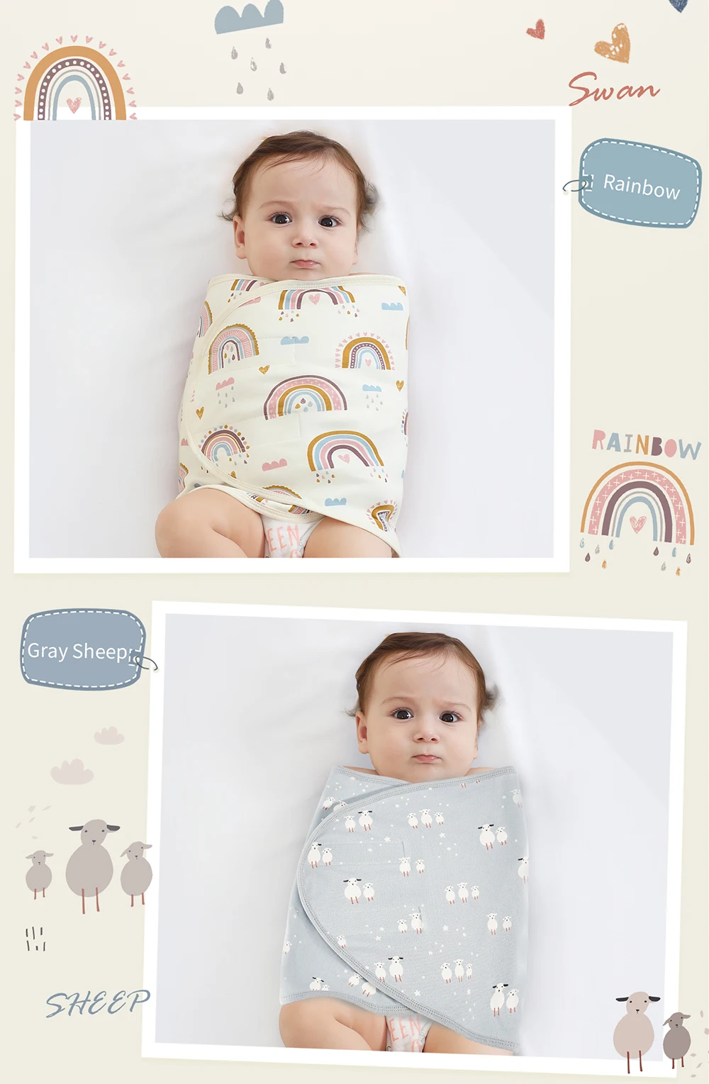 Bilayer Baby Wrap Decke Neugeborenen Baby Swaddle Krawatte Anti Startle Jump Decke Sommer Dünne Baumwolle Weiche Windel Ändern Decke – Detail 14