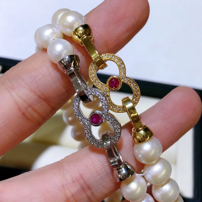 

1 Piece of Gold-plated Copper with Red Zirconia Pearl Necklace Connector Sweater Chain End Cap DIY Jewelry Material Accessory