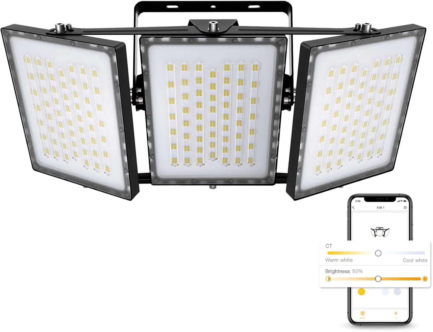 Outdoor 600W, 60000LM Smart APP Control Tunable White 3000K-6000K, Timer Dusk to Dawn Super Bright Area Lights