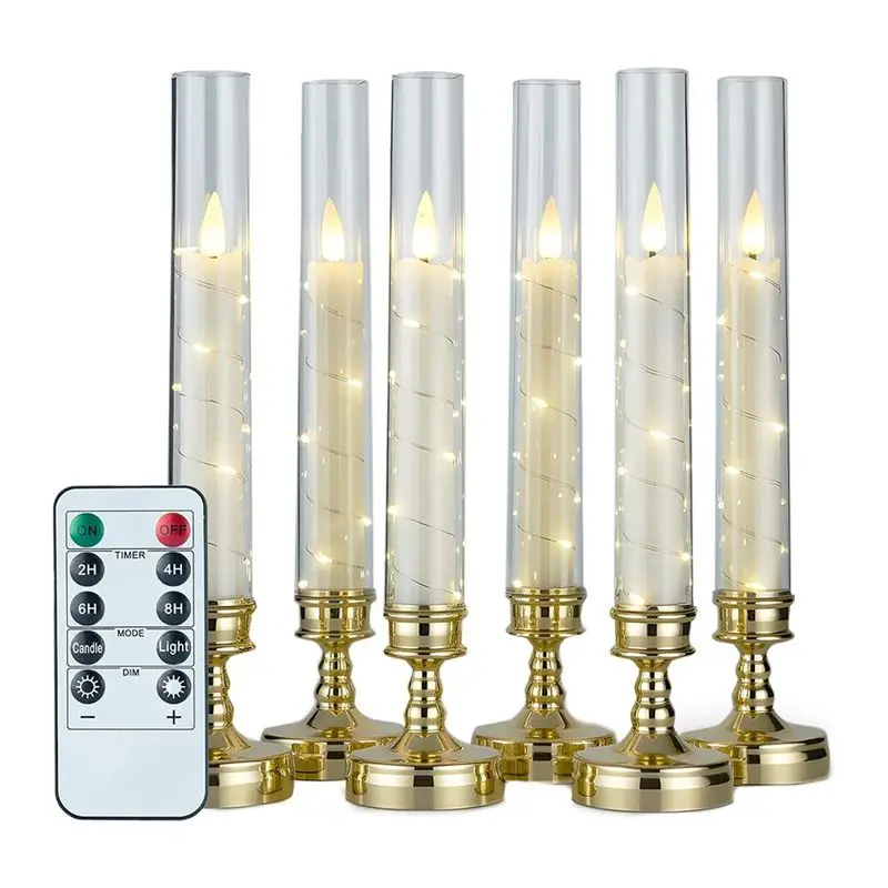 ABZC-Flameless Candles 6 PCS With Remote Control And Timer, Flickering LED Candles Featuring Embedded Starry Light Design Star