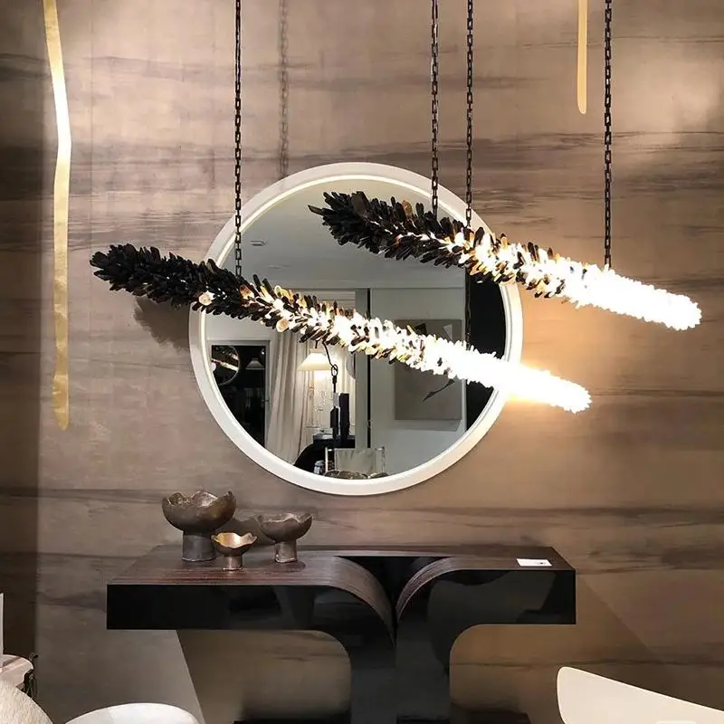 Natural Crystal Linear Pendant Light Luxury French Minimalist Chandelier for Living Room Bar Dining 100cm 120cm 150cm