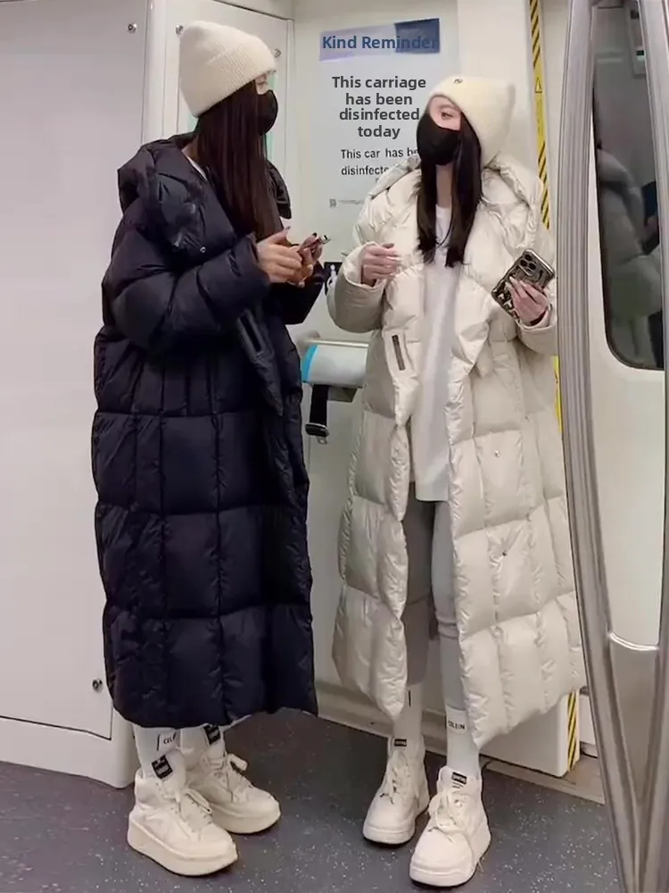 Faionable abrigo largo blanco Du down Jaet para mujer, abrigo cálido de invierno, abrigo acolchado de longitud media con capucha informal