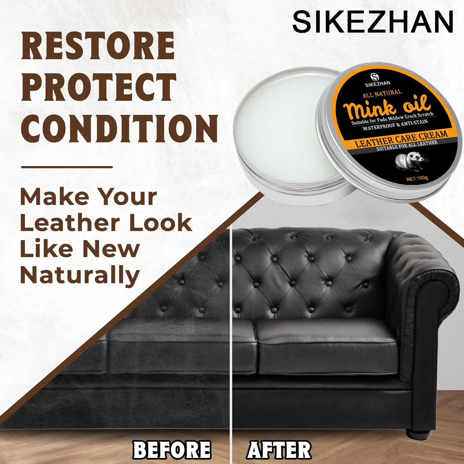 Premium All Natural Nerzöl-Ledercreme – Lederpflege und Spülung für Schuhe, Taschen, Sofas und alle Haushaltsleder