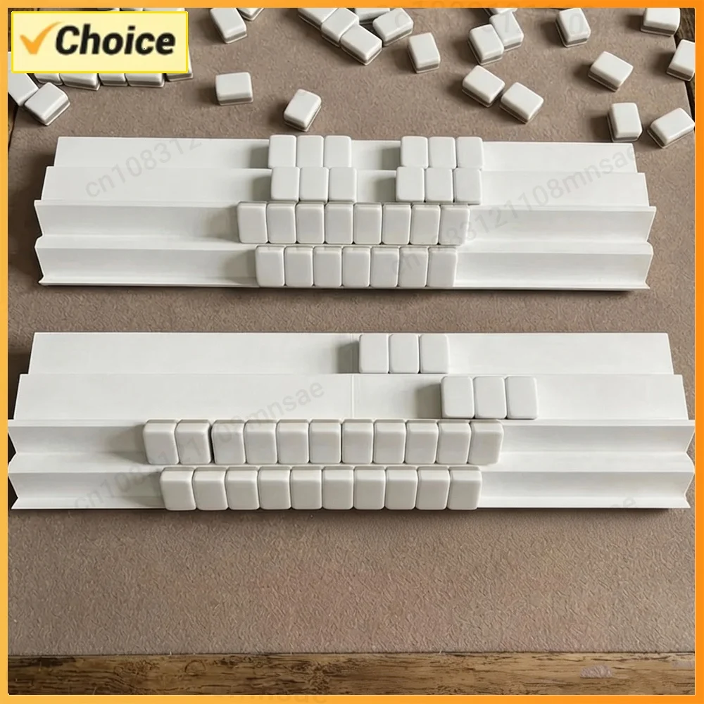 Folding Double Mahjong Rack Set with Exposure Area Mahjong Tile Rack White Mahjong Tile Holders for American Mahjong