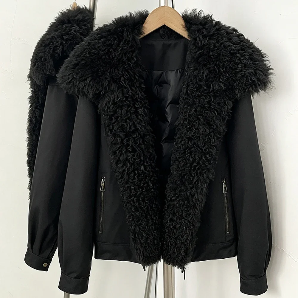 OFTBUY 2026 Neue Winter-Damenjacke mit Echtem Lammfellkragen, Entendaunen-Parka, Warme Pufferjacke, Schicke Modische Freizeitjacke, Oberbekleidung – Detail 4