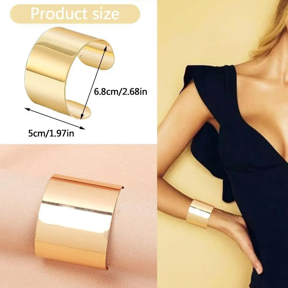 Gold/Silver Open Armlet Bracelet Jewelry Geometry Adjustable Cuff Bangle Glossy Surface Metal Bracelet Women