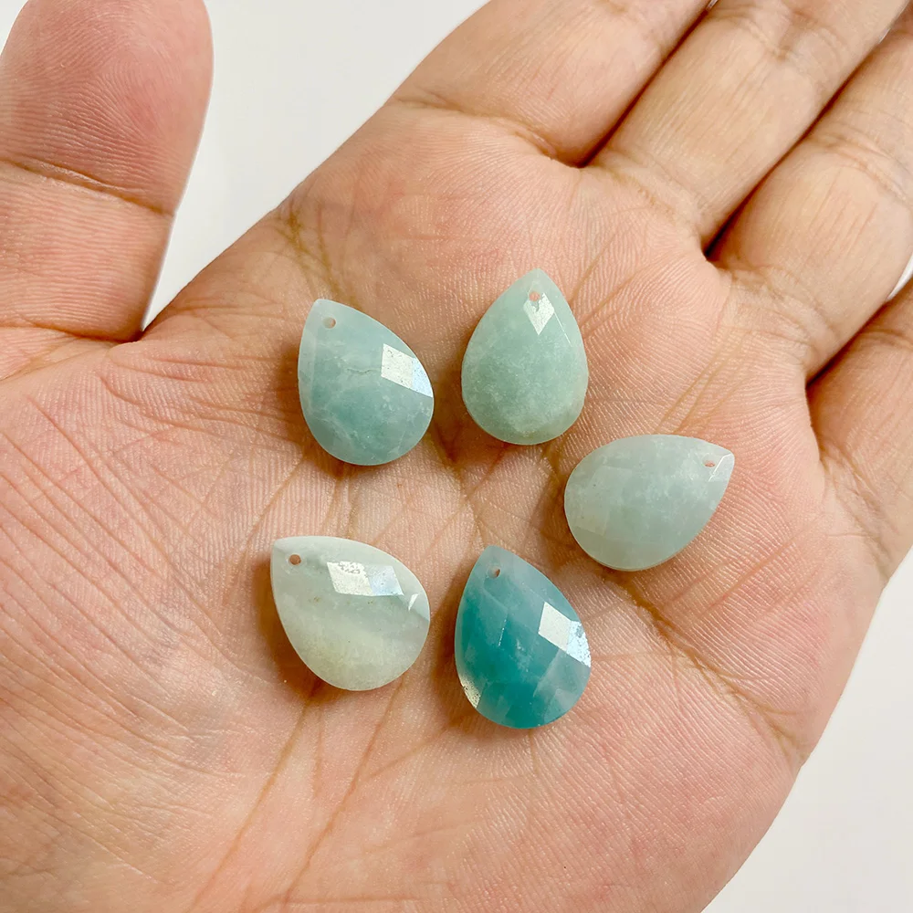 Colgante de Piedra amazonita azul Natural, 2 piezas, gota de agua redonda Irregular, cuentas facetadas, dijes para fabricación de joyas, accesorios