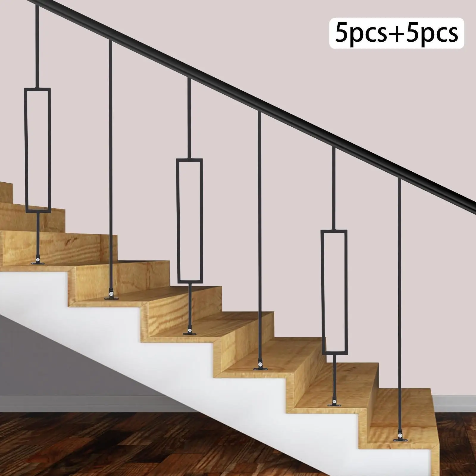 

Комплект черных железных перил - 5 прямоугольных + 5 стандартных стоек, высота 44,49 дюйма, основание в комплекте для надежной установки