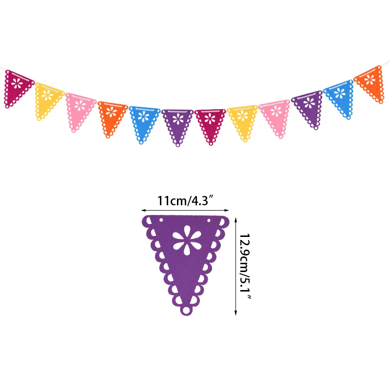 Mexican Pinata Themed Carnival Party Pull Flag Felt Day of The Dead Non-woven Pull Flower Bunting Colorful Rope Ribbon Banner