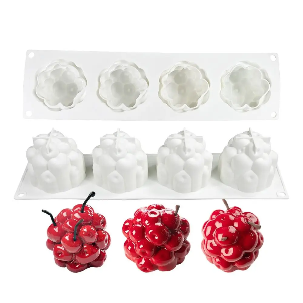4 Cavity Cherry Cluster Mousse Silicone Mold Heat Resistant Food Grade Silicone Chocolate Mold Handmade Reusable